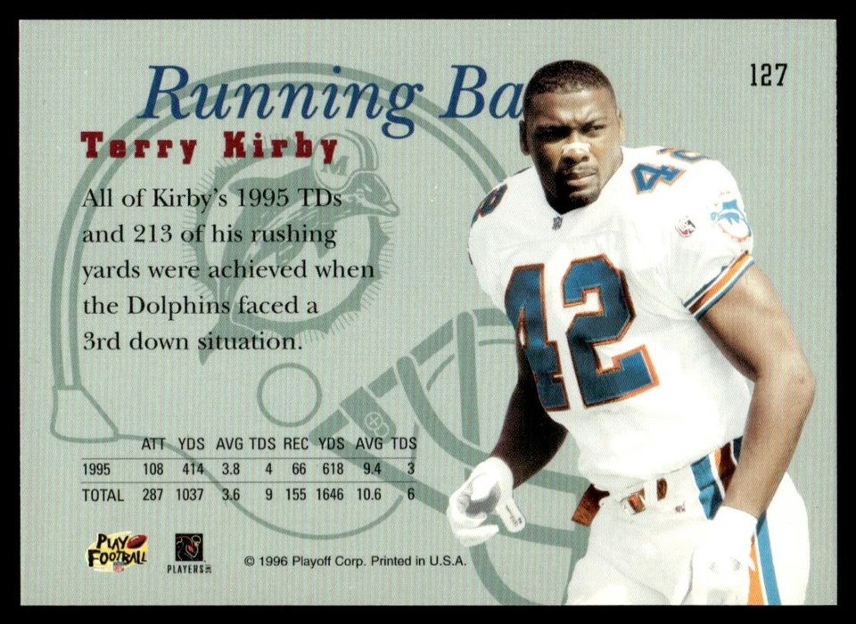 1996 Playoff Prime Terry Kirby Miami Dolphins #127 21068 - Image 2 of 2