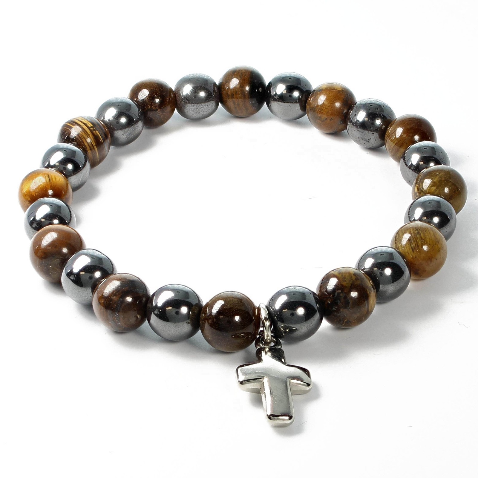 Bracelet d'Hématite et Oeil de Tigre à Croix : Votre Allié Sérénité pour le Bureau