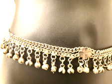 Vintage Silver-Tone Chain Belt with Hearts, Clubs  Dangling Bells 38" musical