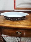 Pyrex Black/White Snowflake Open 1.5 Qt Oval Casserole Baking Dish Rare Vintage!