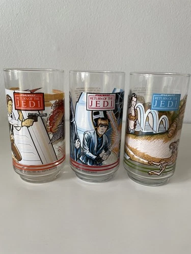 Star Wars Return of the Jedi Burger King Coca Cola 1983 Glasses Vintage Set Of 3