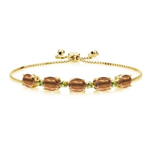 Authentic 6.53 Ct  Brown Tiger Eye Green Peridot 18K Yellow Gold Plated Silver Bracelet