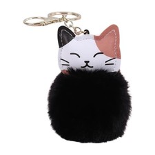 Cute Fluffy Cat Keyring Multicolor Fluffy Ball Cat Keyring Faux Fur Ball Black