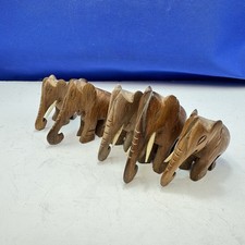 WoodenElephants x 5  Hand Carved, Kenya Africa Figurine Sculpture Safari