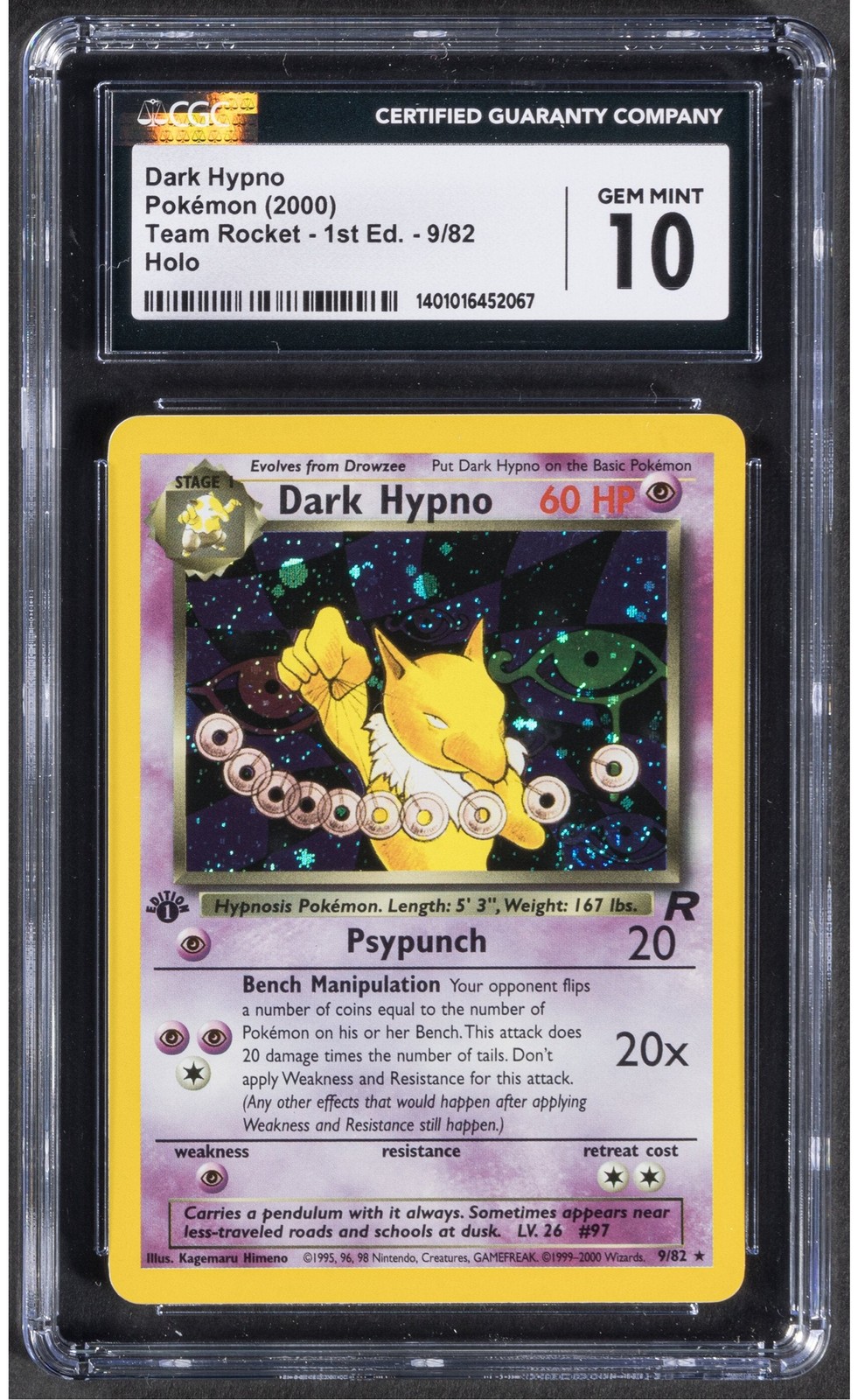 2000 Dark Hypno Pokemon Team Rocket 1st Edition 9/82 Holo CGC 10 SWIRL