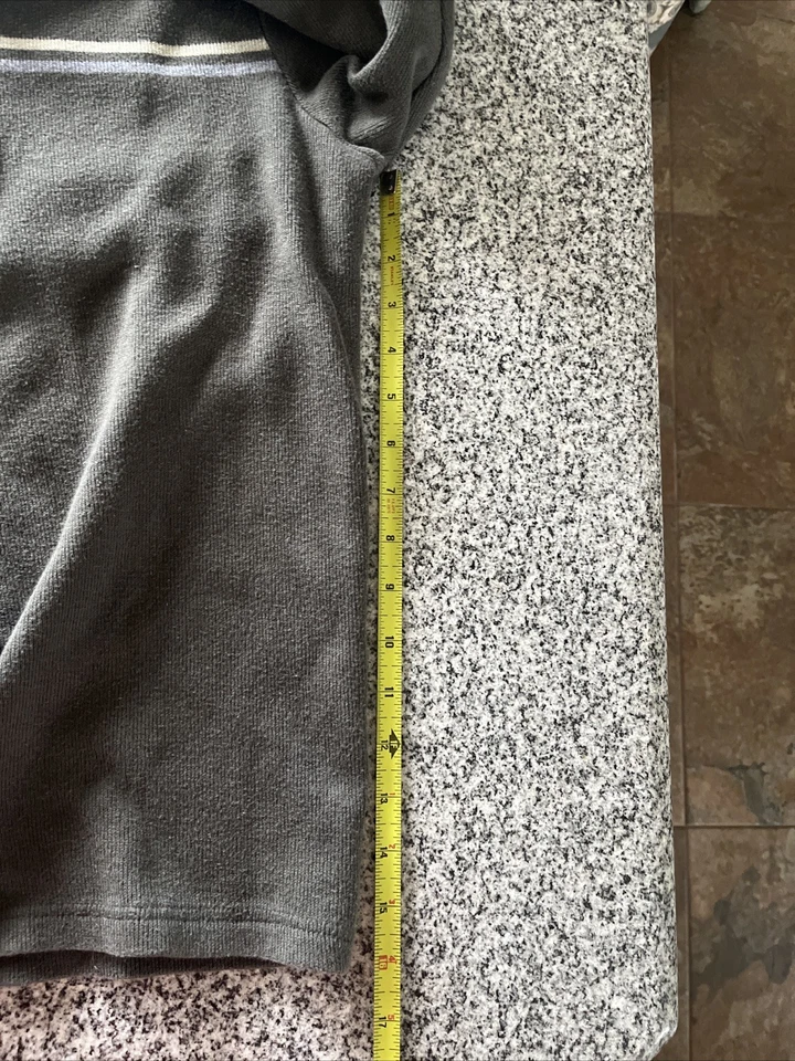 Banana Republic Quarter Zip Pullover Sweater Men med green grey stripe knit - Image 2 of 4