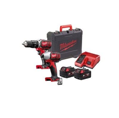 Milwaukee M18 Doppelpack BPP2C-502C Bohrschrauber Schlagakkus 2 x 5,0Ah Kit Box
