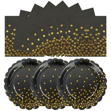 50PCS Black and Gold Paper Plates and Napkins, 7Inch 50PCS Set Black Gold Dot