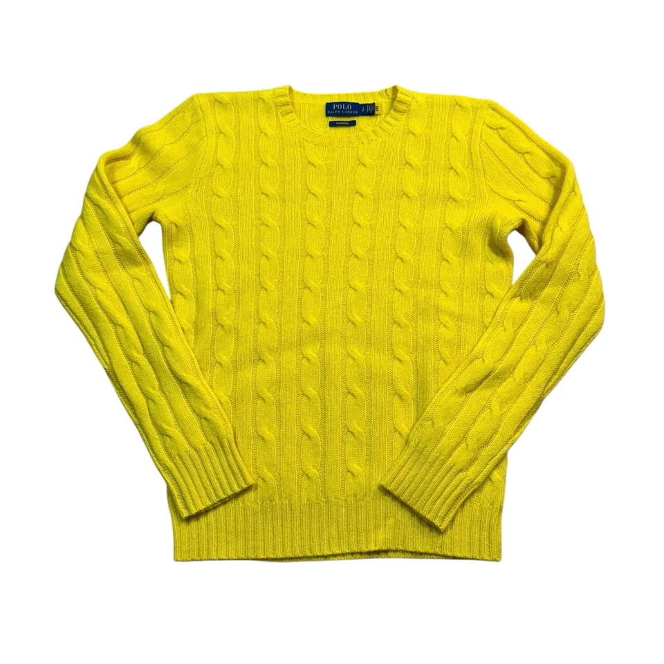 Suéter Ralph Lauren para mujer 100 % cachemir tejido con cable amarillo talla pequeña Foto 2 de 4