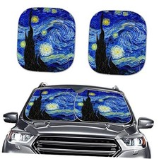 Starry Sky 2 Pieces Sun Shade Front Windshield - Foldable Van Gogh Starry Sky