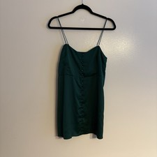 Urban Outfitters Women S Green Satin Sleeveless Button Up Padova Mini Slip Dress
