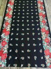 Christmas Tablecloth Black Background with Red Green Poinsettias 108" x 58"