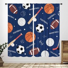 Window Curtains for Bedroom,Sports Theme Cartoon Basketball Football Soccer B...