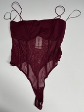 Urban Outfitters Out From Under Harlow Sheer Mesh Corset Bodysuit Wine Sz Small
