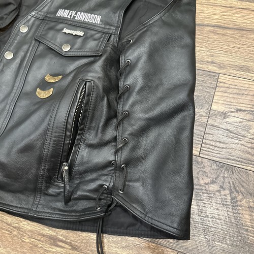 Harley-Davidson Leather Vest with Patches and Pins Size XL Mens Made In Usa - Picture 9 of 14