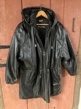 Ladies Wilson Black Leather Hooded Thinsulate Lined Full Zipper Coat Size Large
