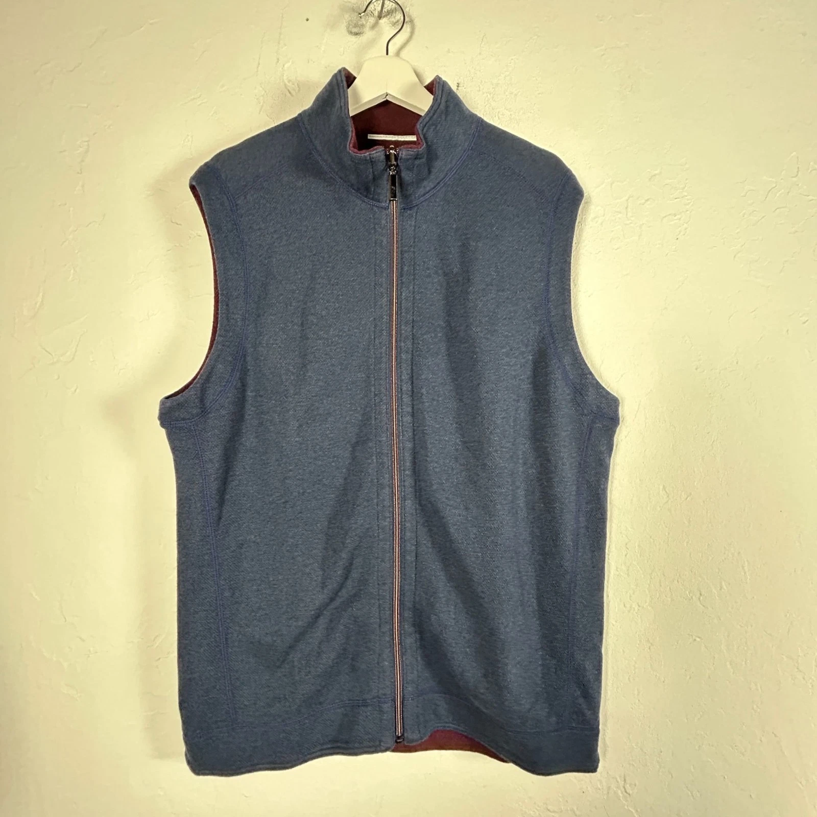 Tommy Bahama Mens Blue Cotton Tencel Mock Neck Zip-Up Vest Outdoor Lightweight