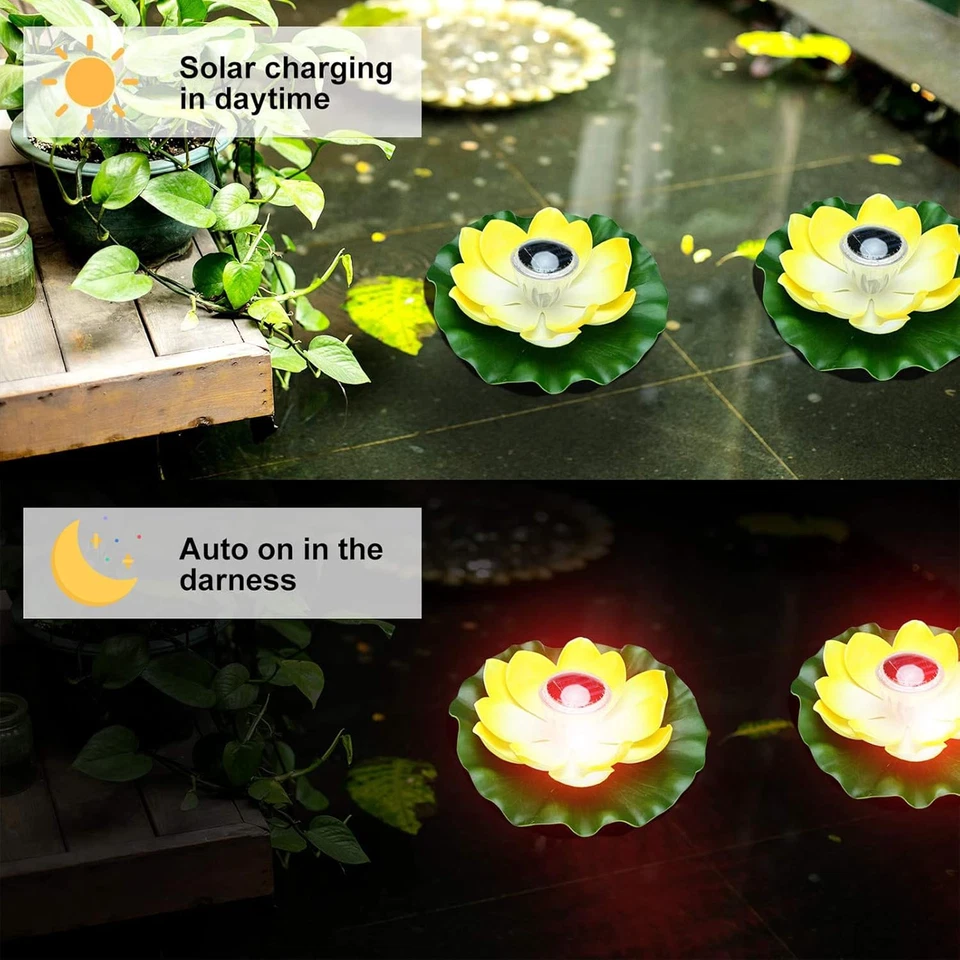 Luz Solar Flotante Para Estanques, Lámpara De Loto Deseando Flor Luces Piscina - Imagen 4 de 4