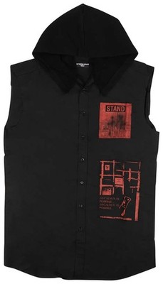 Raf Simons Sleeveless Hooded Patches Shirt 'Black' Size L