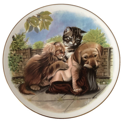 Hund Katze Deko Teller ''Playful Friends'' 21cm Design Rob Gellion Royal Albert