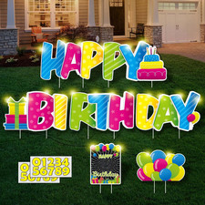 Happy Birthday Yard Signs with Stakes - 2 X LED Lights and Personalized Signs wi