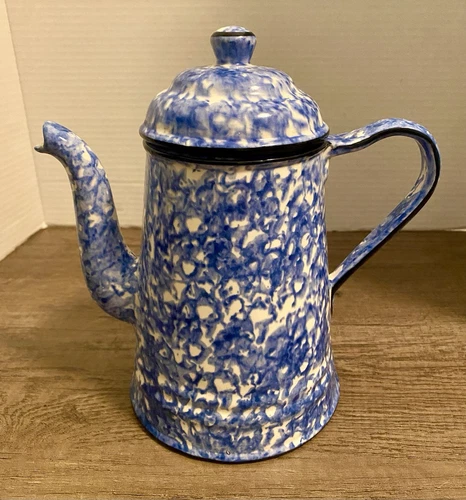 Stangl Town and Country Hand Painted Blue Splatter Spongeware Tea Pot with Lid