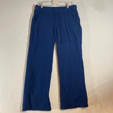 SOHO Pull on Pants Women's Sz Large Navy Linen Blend Wide Leg Minimalist Comfort