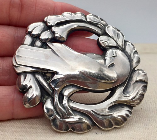 1930's GEORG JENSEN ~ DOVE BIRD BROOCH ~ 2-3/4" Large Pin! - Picture 1 of 6