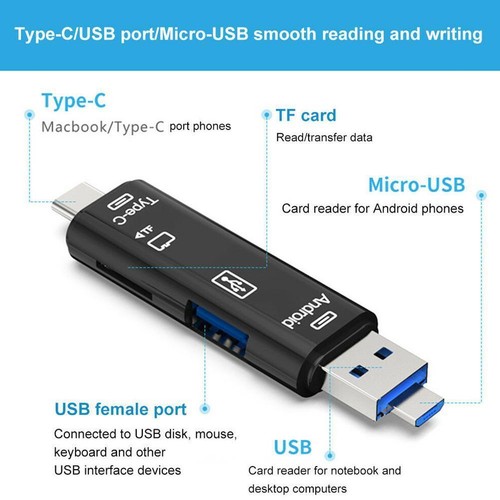 5 in1 USB Type-C / USB / Micro USB SD TF Memory Card Reader OTG Adapters B✨DE - Zdjęcie 6 z 14