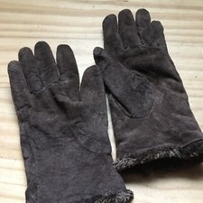 Vintage Aris Lady's Brown Suede Leather Winter Gloves Lined Size L