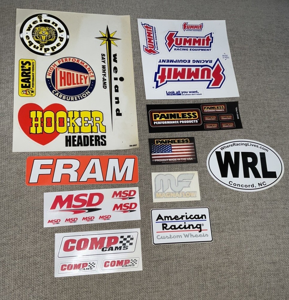 Lot Of Hot Rod Race Car Racing Decal Stickers See Pics Vtg Holley Painless Fram