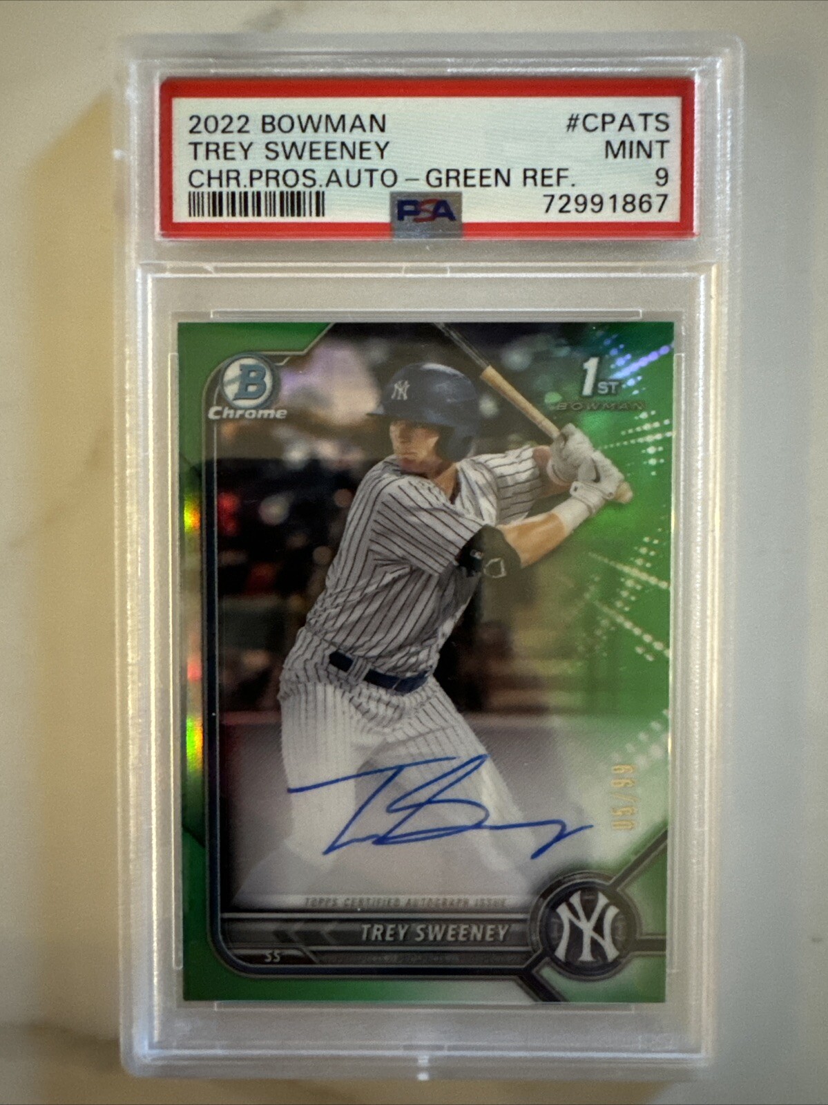 PSA 9 2022 Bowman - Chrome Autographs Green Refractor #CPA-TS Trey Sweeney /99
