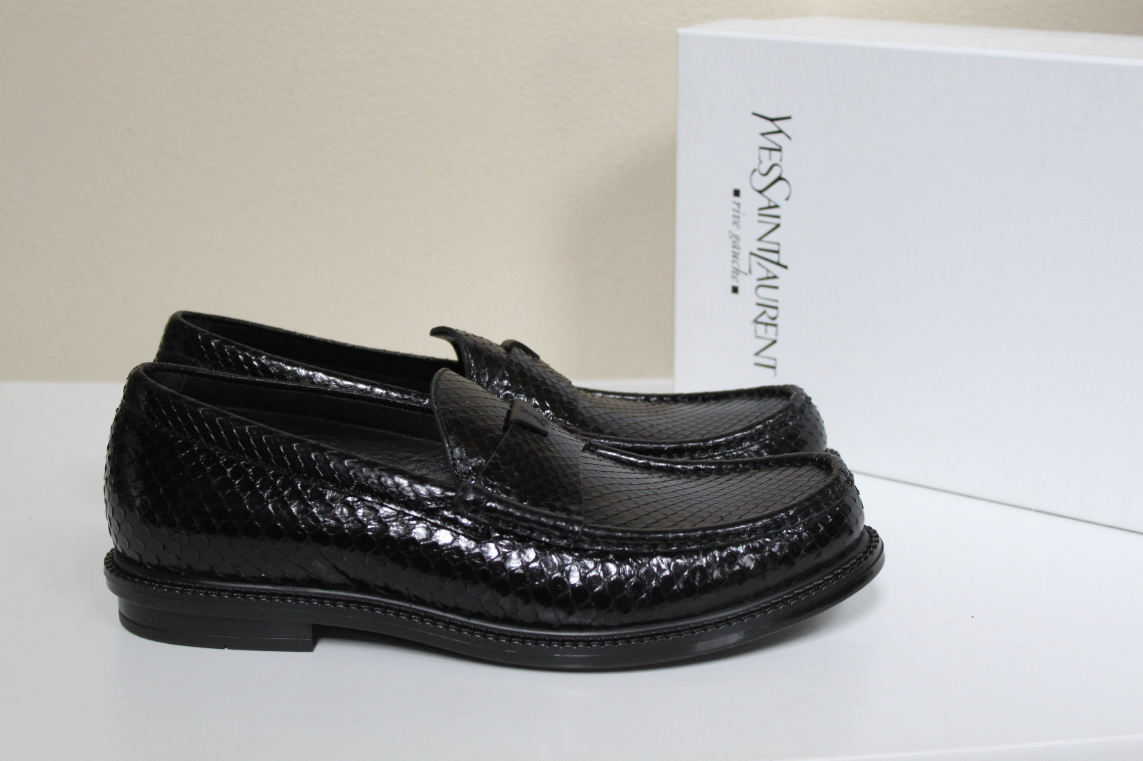 Scarpe MOCASSINI UOMO nuovi taglia 7 5 US 40 5 YSL SAINT LAURENT PYTHON in pelle nera