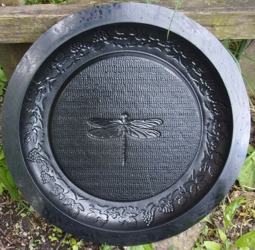 Dragonfly birdbath mold cement plaster mould 16" x 1.5" thick hold 1/2" water
