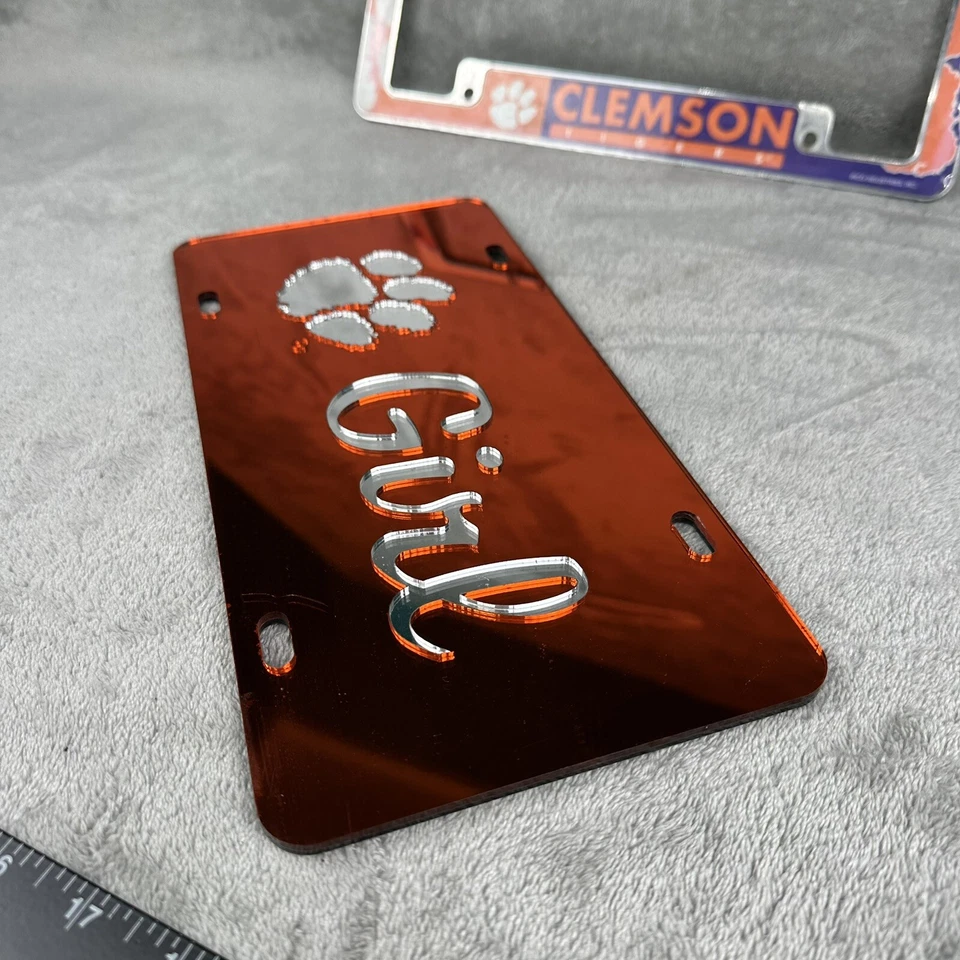 Matrícula y marco Clemson Niña Clemón Pata Estampado Naranja Decoración Decorativa Foto 4 de 4