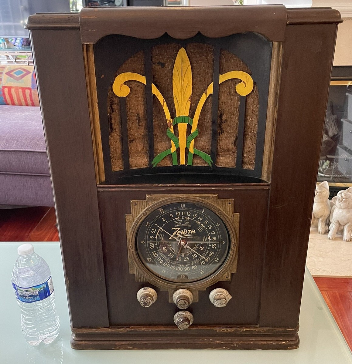 Vintage 1936 Zenith 6-S-27 Large Art Deco Wooden Tombstone AC Tube