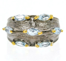 Natural Blue Topaz 925 Sterling Silver Ring Size 7