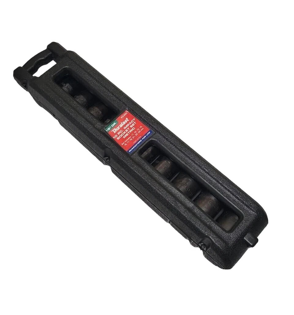 Duralast 63 250 1 2 Drive 10pc Impact Socket Set Metric Hard Plastic Case