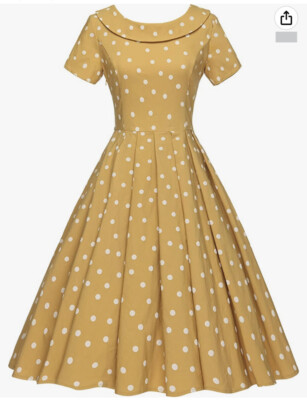 GownTown Women's 1950s Swing Yellow Cocktail Dress Polka
