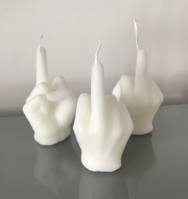 Weiße Kerze Der Vogel schwört Mittelfinger | Sojawachs | 9 cm lustige Wohndeko X1