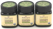 Wedderspoon Organic Raw Manuka Honey, KFactor 16, 8.8 oz ( 3 JARS ) Best by 2028