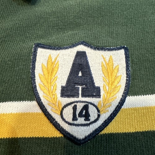 Abercrombie Polo Shirt Men XL Green/Yellow/White Striped Long Sleeve Patches - Picture 3 of 16