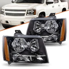 Halogen Headlights For 2007-2014 Chevy Avalanche Suburban Tahoe Black Headlamps