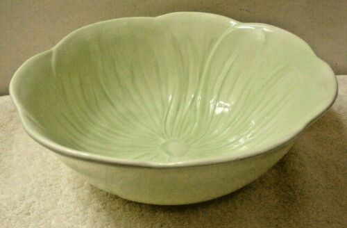 Lucerne Foods 9" Green Floral Serving Bowl Embossed Poppy Floral Vintage