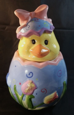 Davids Cookie Jar Chick Chicken Easter Floral Hidden Egg