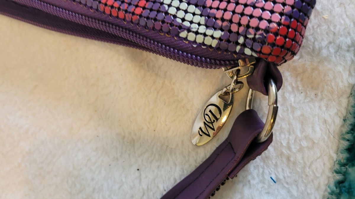 WHITING & DAVIS　メタルメッシュ　ショルダーポーチ　パープル Whiting & Davis Floral Purple Pink Mesh Metal Handbag Purse