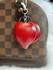 Red Peach Bag Charm Keychain Key Fob Real Leather Christmas Birthday Gift
