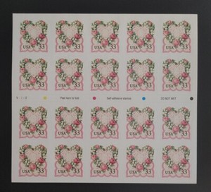 US Stamps SC# 3274a LOVE VICTORIAN HEART Pane of 20. P#V2223. MNH. Free Ship!