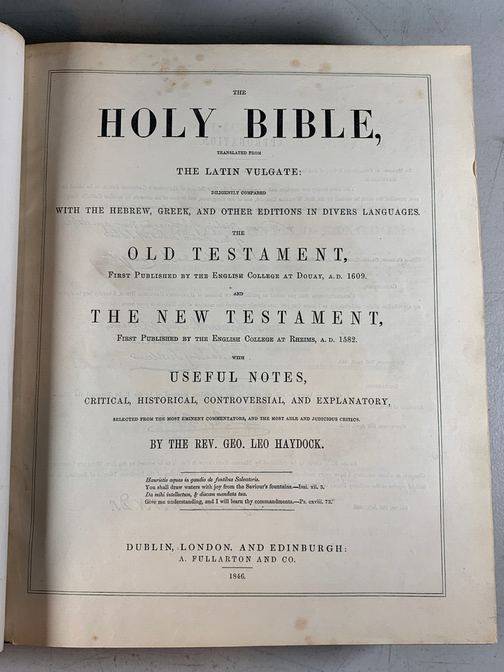 1846 1848 catholic family bible douay rheims george leo haydock 2 vols
