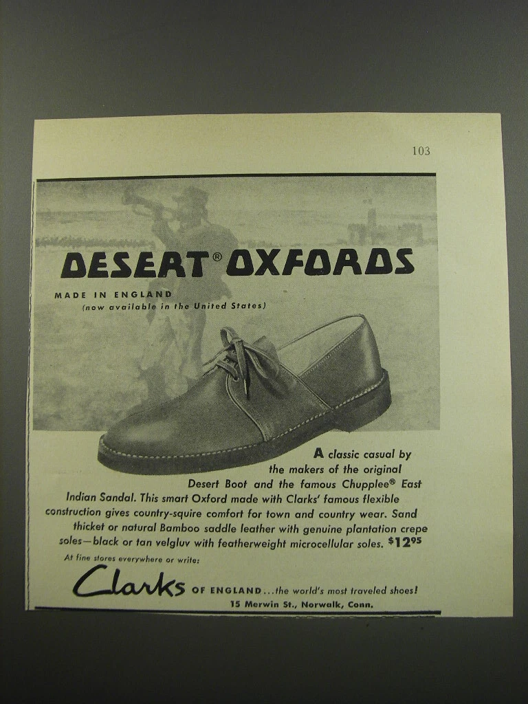 Pubblicità Scarpe Clarks Desert Oxford 1955